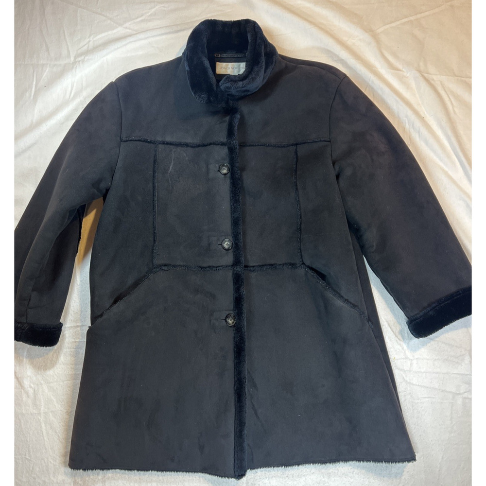 Jones New York Coat Women’s Medium Black Faux Suede &‎ Faux Fur Trim Jacket
